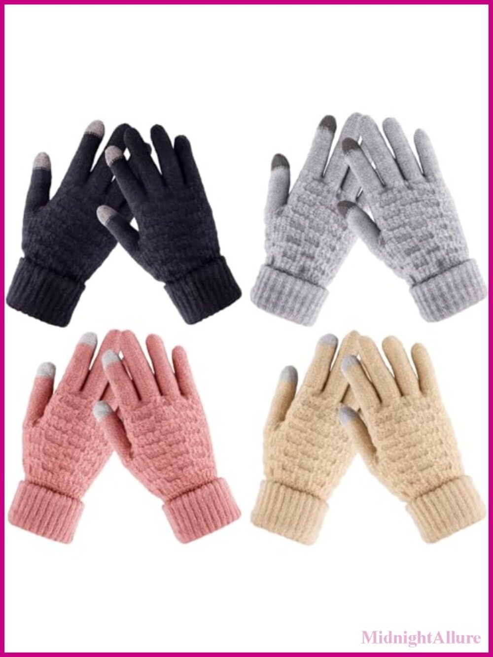 4 Pairs Women's Touchscreen Winter Gloves Knit Mittens Warm Cold Weather